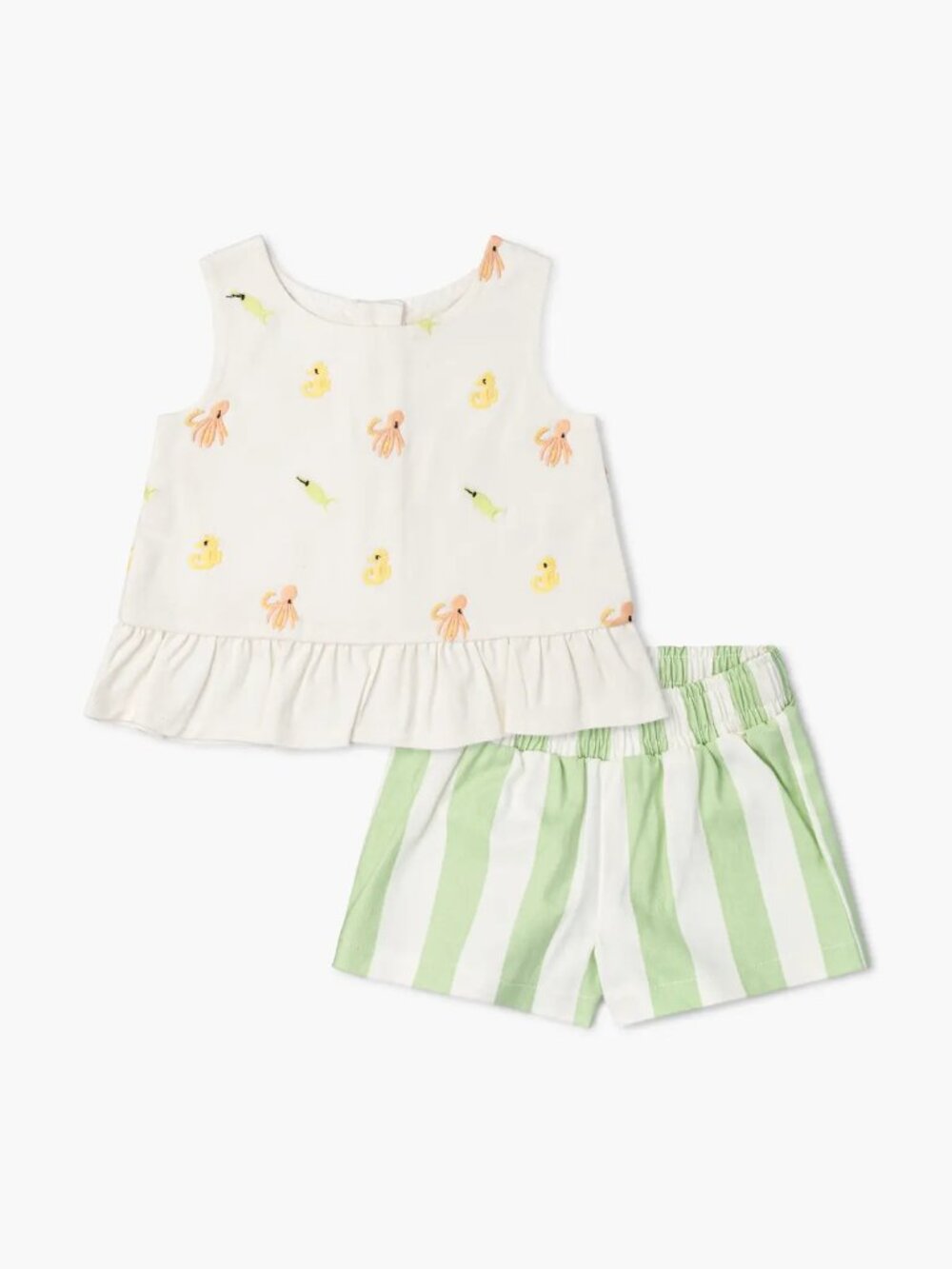 NTW: Monica + Andy Ruffle Embroidered Top + Short Set in "Reef Life"
